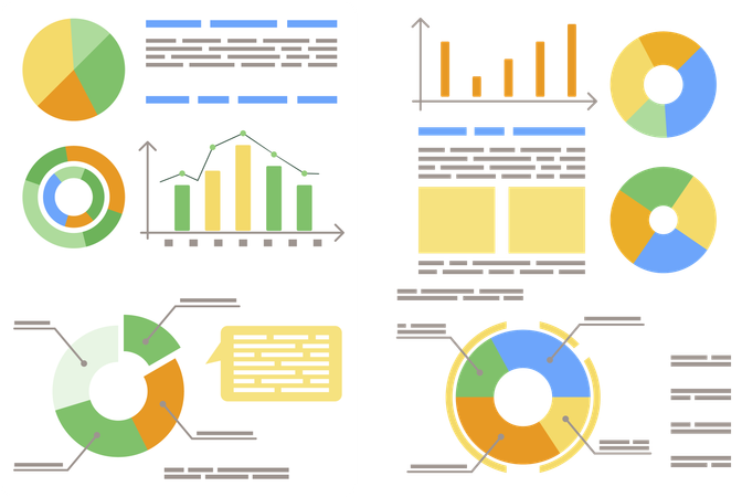 Diagramas e gráficos em quadros de dados  Ilustração