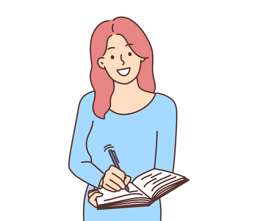 Menina escrevendo diário  Ilustração