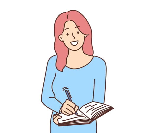 Menina escrevendo diário  Ilustração