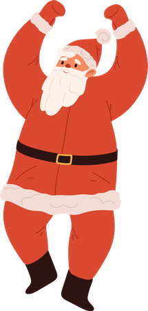 Dibujos animados de Papá Noel en traje rojo con barba bailando feliz  Ilustración