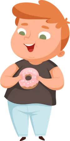 Dicker Junge isst Donut  Illustration