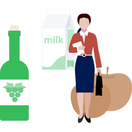 Die Bürodame steht neben Milchprodukt  Illustration