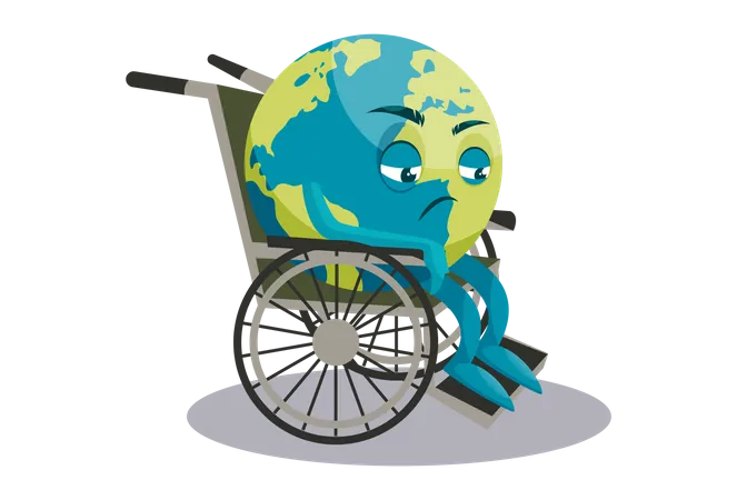 Die Erde sitzt im Rollstuhl  Illustration