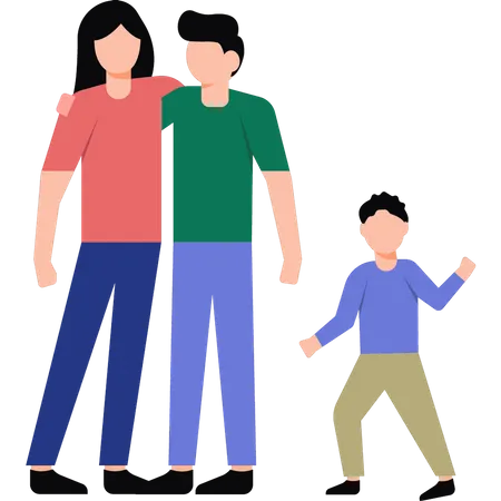 Die Familie steht  Illustration