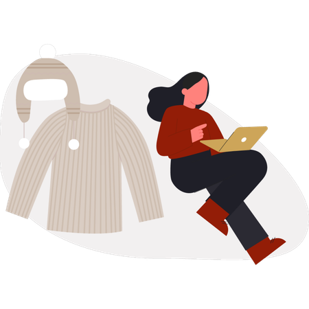 Die Frau arbeitet an Winterkleidung  Illustration