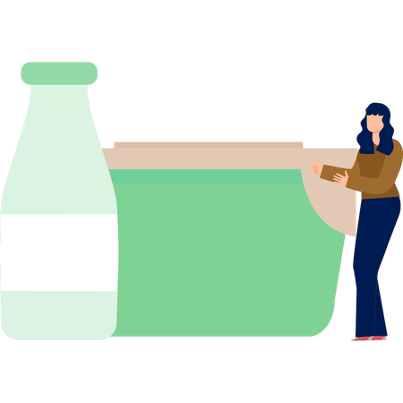 Die Frau erklärt Milchflasche  Illustration