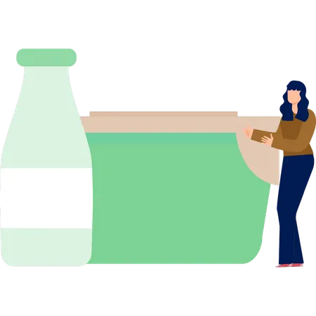 Die Frau erklärt Milchflasche  Illustration