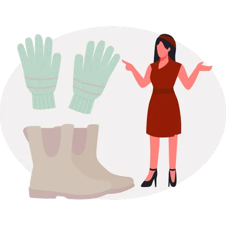 Das Weibchen präsentiert Winterhandschuhe  Illustration