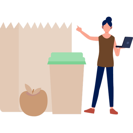 Die Frau überprüft gesundes Essen  Illustration