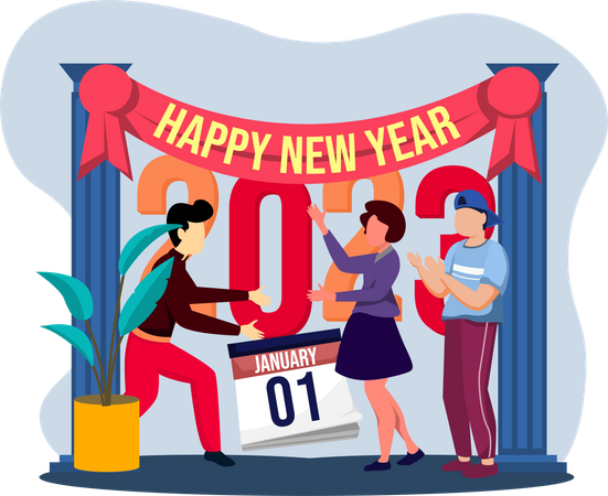Die Leute freuen sich auf die Silvesterparty  Illustration