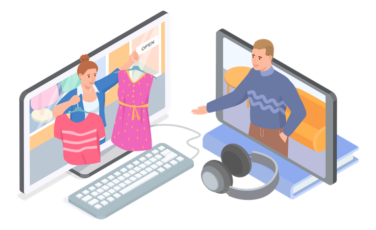 Die Leute kaufen bei Online-Verkäufern  Illustration