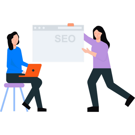 Die Mädchen arbeiten an SEO  Illustration