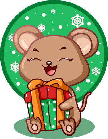 Die Maus hat ein Weihnachtsgeschenk mitgebracht  Illustration