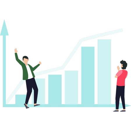 Die Mitarbeiter freuen sich über den Anstieg der Grafik  Illustration