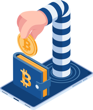 Dieb stiehlt Bitcoin aus Wallet  Illustration