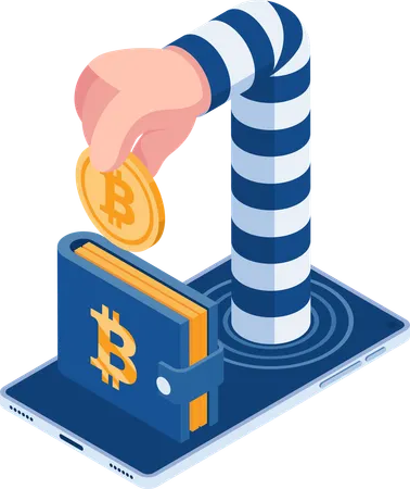 Dieb stiehlt Bitcoin aus Wallet  Illustration