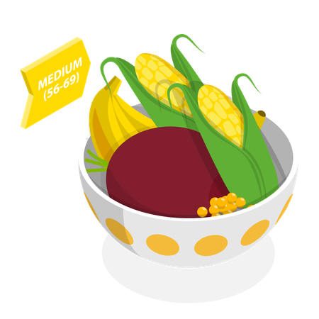 Diet food bowl for person suffering from glycemic disease  Illustration