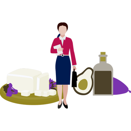 Dietitian standing next to food items  Illustration