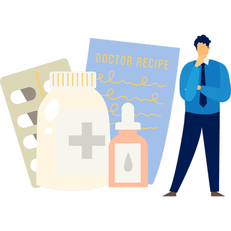 Dietitian thinking about medicine prescription  Illustration