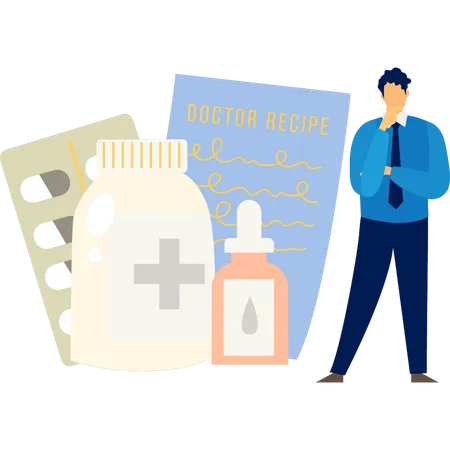 Dietitian thinking about medicine prescription  Illustration