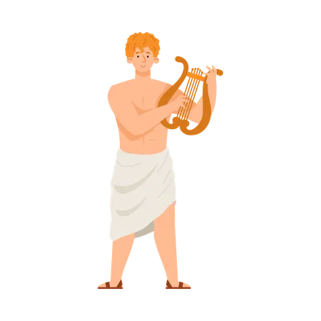 Dieu antique Apollon avec harpe musicale  Illustration