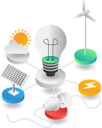 Difference renewable energy sources  Illustration