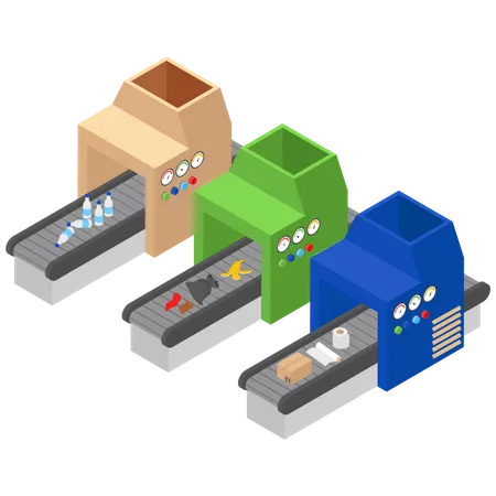 Different Garbage Recycling Machine Illustration