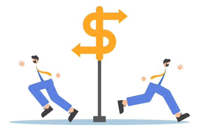 Different Directions Or Opinions In Investment Business Conflict Between Venture Capitalists Concept Two Businessmen Walking In Different Paths To Make Money Illustration
