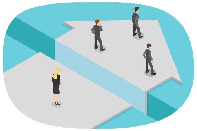 3 D Isometric Flat Vector Illustration Of Gender Discrimination Genders Gap Different Opportunities In Company Illustration