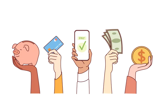 Different payment options show people hands  Illustration