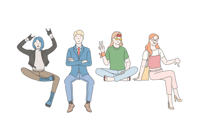 Different people sitting  Illustration