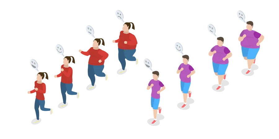 3 D Isometric Flat Vector Conceptual Illustration Of Running For Obese People Stages Of Loosing Weight Illustration