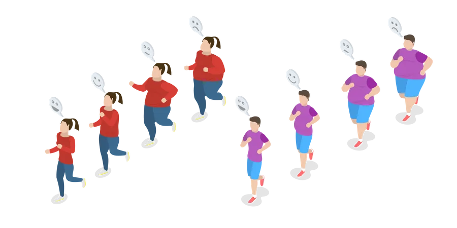 Different stages of loosing weight  Illustration