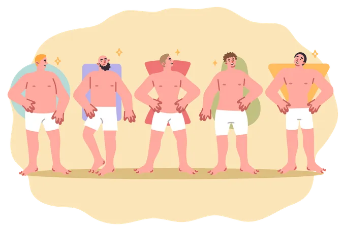 Different types of male body similar to circle and square and hourglass with triangle  Illustration