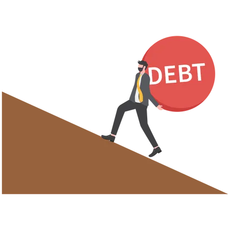 Difficult Burden And Debt Pressure Businessman Carrying Debt Burden Uphill Illustration