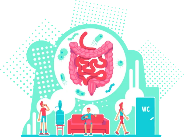 Digestive System Health Care Flat Concept Vector Illustration Anatomy Of Large Intestine Disease Prevention Healthy Lifestyle 2 D Cartoon Characters For Web Design Physical Wellness Creative Idea Illustration