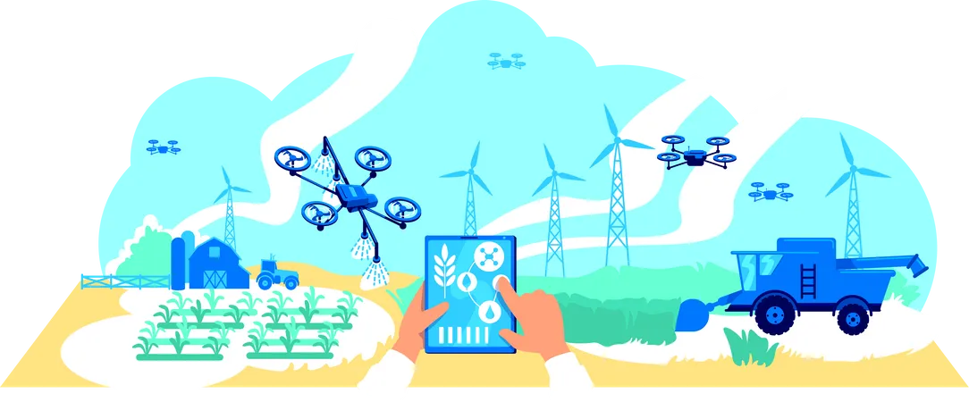Digital Agriculture Flat Concept Vector Illustration Smart Technology For Agribusiness Digitalization Of Farming Industry 2 D Cartoon Scene For Web Design Digital Transformation Creative Idea Illustration