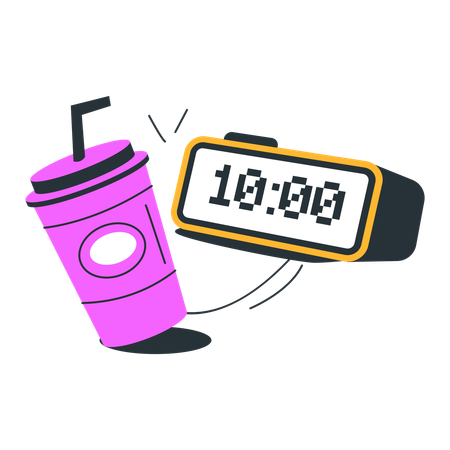 Digital Alarm Clock And Pink Drink Cup  Illustration