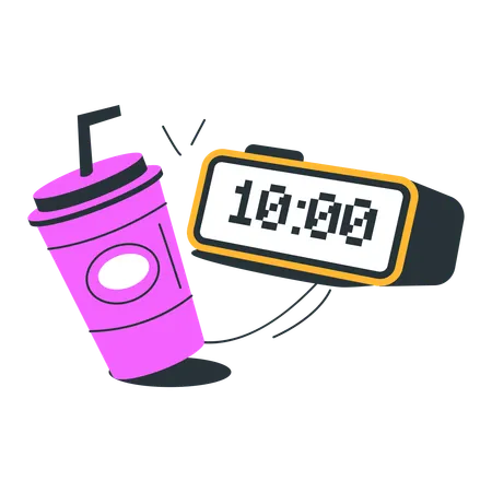 Digital Alarm Clock And Pink Drink Cup  Illustration