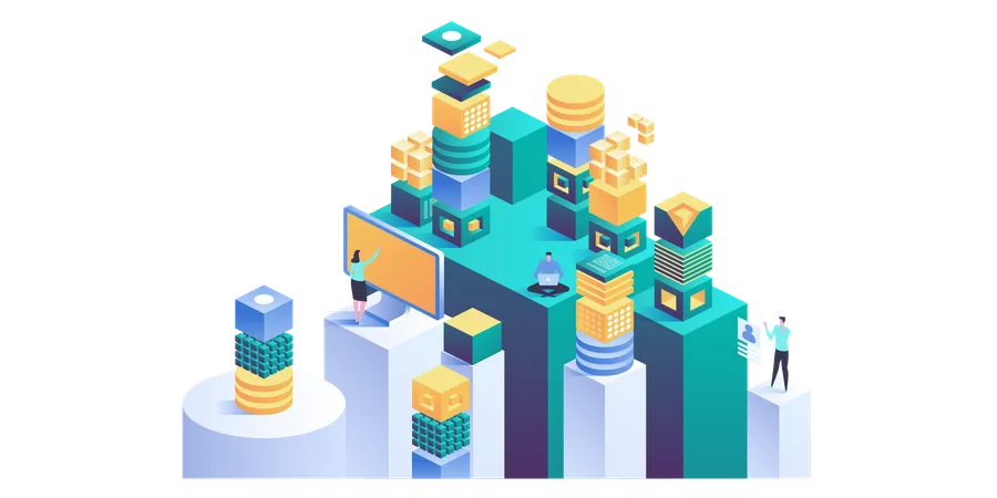 Blockchain Concept Banner Isometric Digital Blocks Connection With Each Other And Shapes Crypto Chain Blocks Or Cubes Connection Consists Digits Abstract Technology Background Vector Illustration Illustration
