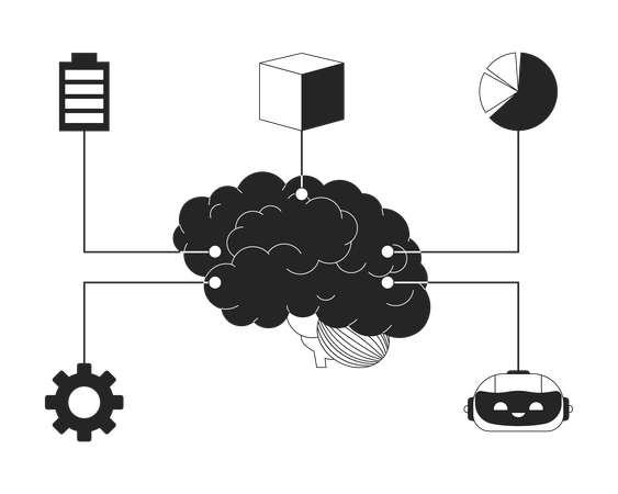 Digital brain machine learning  Illustration