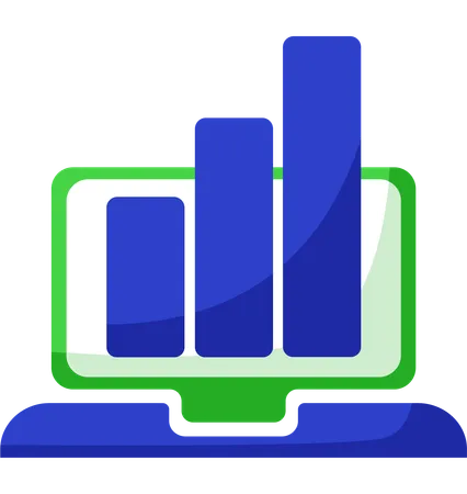 This Icon Represents A Digital Campaign Dashboard Ideal For Visualizing Marketing Performance Metrics The Colorful Bars Within A Laptop Outline Symbolize Data Analysis And Reporting Functionalities Essential For Digital Marketers Illustration