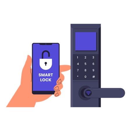 Digital Door Lock System with Smartphone Control  Illustration