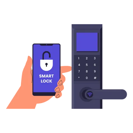 Digital Door Lock System with Smartphone Control  Illustration
