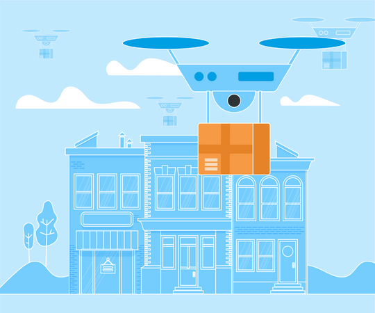 Digital Drone, Aerial Copter, Drone Delivery  Illustration