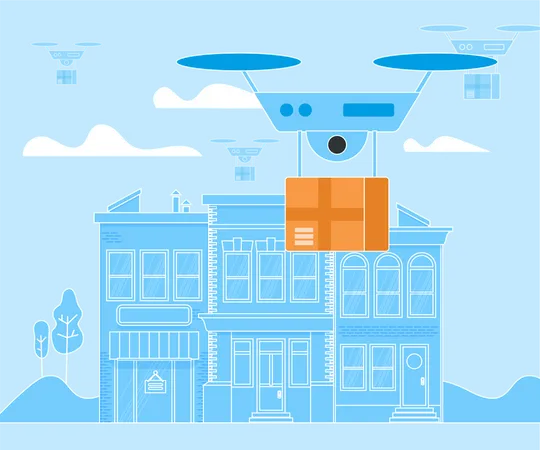 Digital Drone, Aerial Copter, Drone Delivery  Illustration