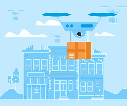 Digital Drone, Aerial Copter, Drone Delivery Illustration