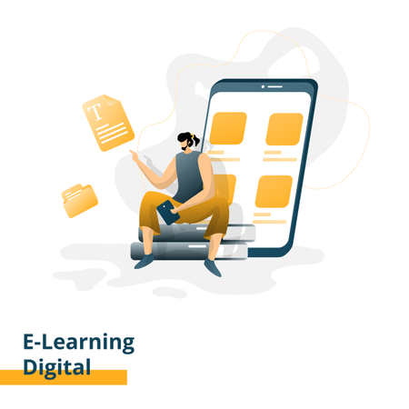 Digital e-Learning landing page 일러스트레이션