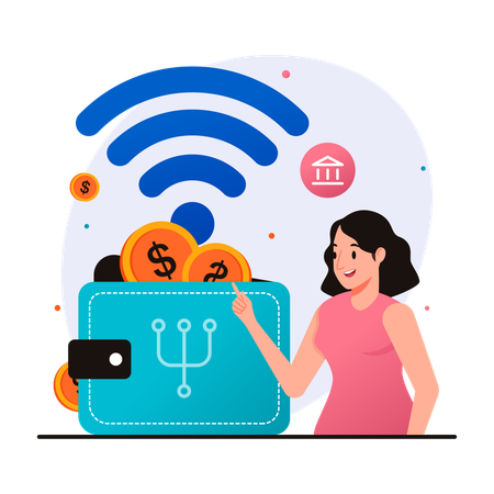 Digital electronic wallet banking tool  Illustration