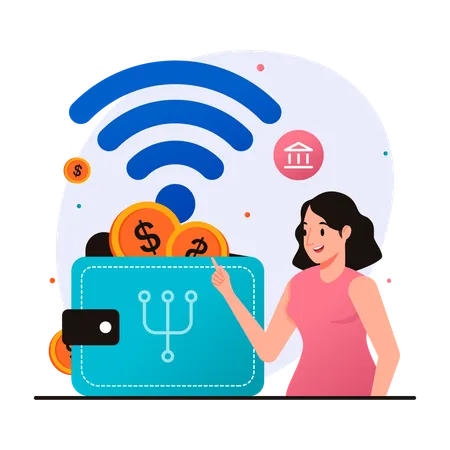 Illustration Of Digital Electronic Wallet Banking Tool Illustration